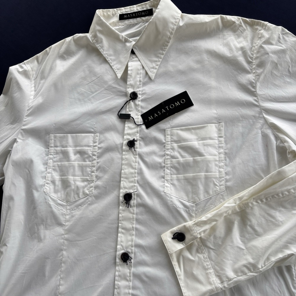 Masatomo White Button Up‎ Shirt XXL Made in Japan Cotton Stretch NWT